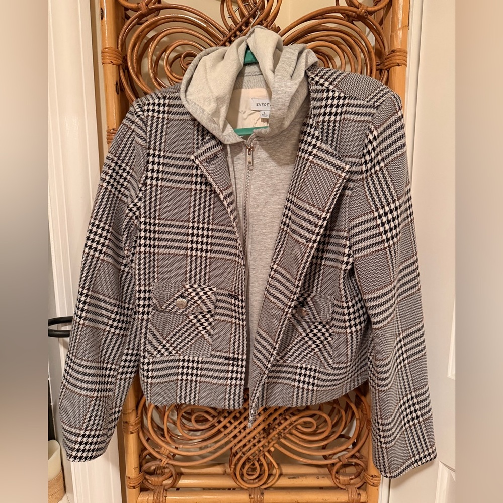 Evereve Black and White Plaid Jacket with Gray Hoodie